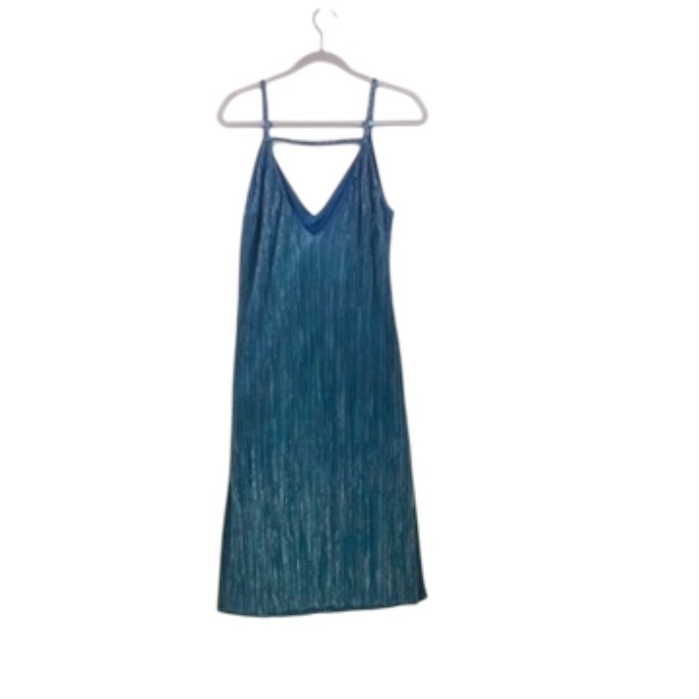 Boohoo Night Metallic Pleated Strappy Midi Dress Teal Blue Size 8 - Picture 15 of 16